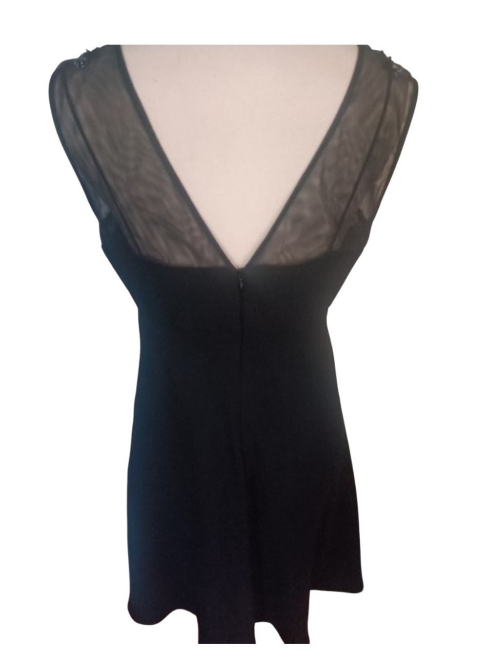 VTG Evan Picone Black Sleeveless Beaded Floral Mesh Midi Cocktail Dress Size 8P - Picture 2 of 7